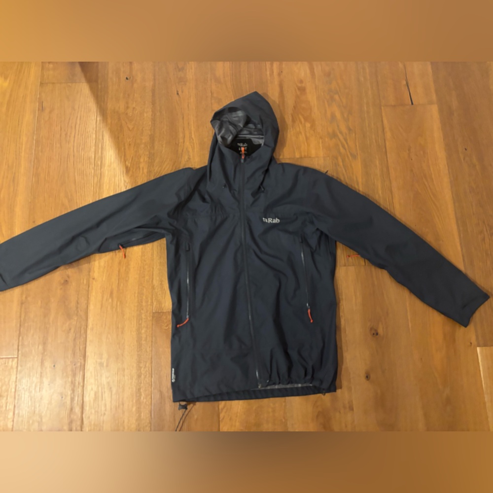 Rab Men's Waterproof Hooded Rain Jacket in Dark Blue